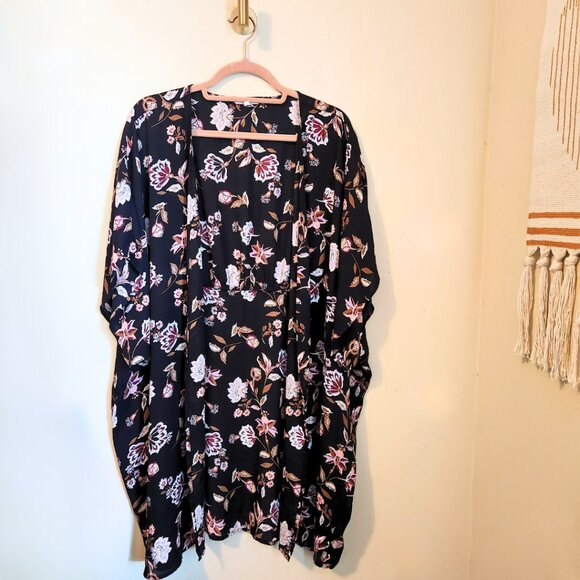 Maurices Black Floral Kimono | Whimsigoth & Boho | Size L/XL - Picture 3 of 7